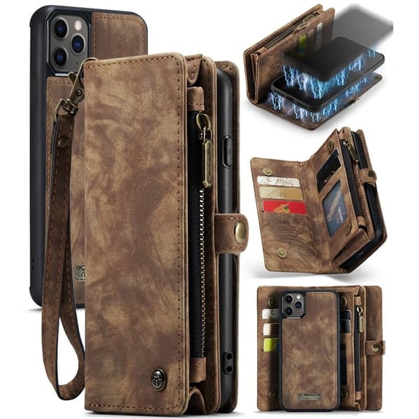 CASEME 008 Series Konstläder Plånboksfodral för iPhone 11 Pro Max 6.5 tum - Brun