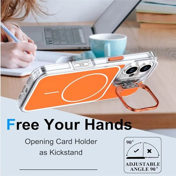 Mobilskal till iPhone 16 MagSafe Lens Kickstand med Handrem - Orange Orange
