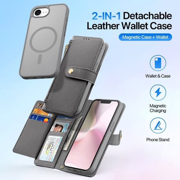 DUX DUCIS Lawa Series iPhone 16e Plånboksfodral Äkta läder - Grå