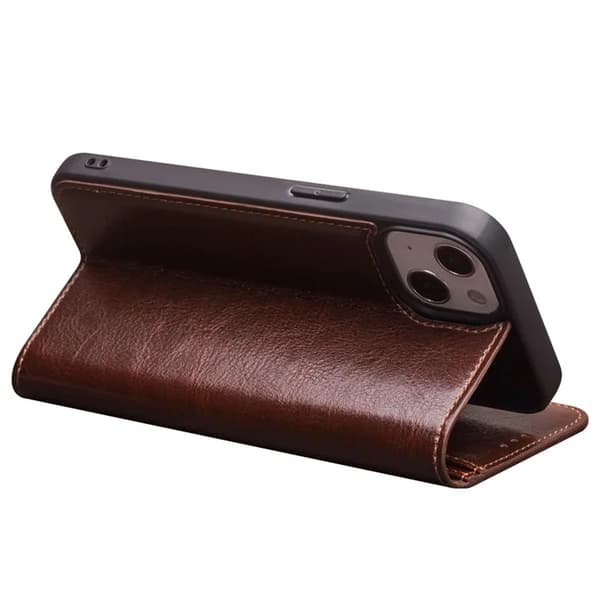 QIALINO iPhone 13 Plånboksfodral Äkta Läder Cowhide - Brun Brun