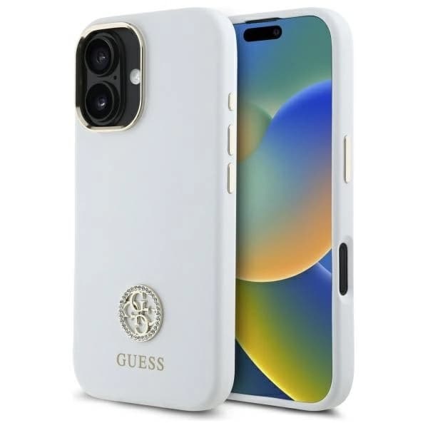 Guess Mobilskal till iPhone 16 Silikon Logo Strass 4G - Vit