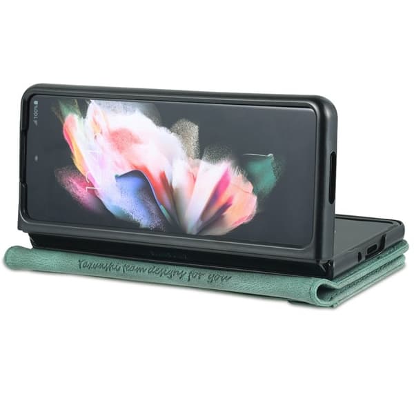 AZNS Samsung Galaxy Z Fold4 Plånboksfodral Konstläder - Grön