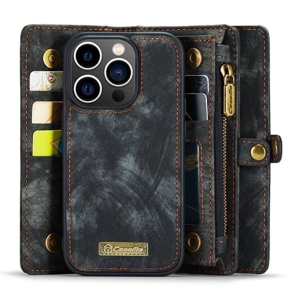 CASEME 008 Mobilskal 2-i-1 TPU KonstLäder för iPhone 13 Pro Max - Svart