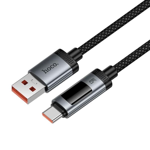 HOCO USB-A til USB-C 100W Kabel 6A 1.2m med Display U148 - Sort Svart