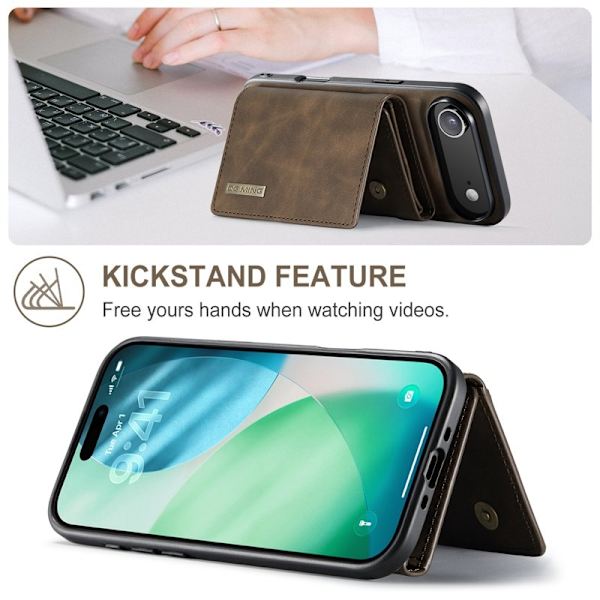 DG.MING iPhone Air Konstläder Plånboksfodral Kickstand Brun