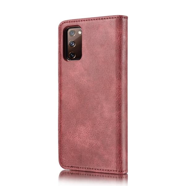 DG.MING 2-i-1 Läder Plånboksfodral + PC Baksida för Samsung Galaxy S20 FE Vinröd