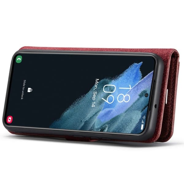DG.MING Äkta läder Plånboksfodral för Samsung Galaxy S22+ 5G - Röd