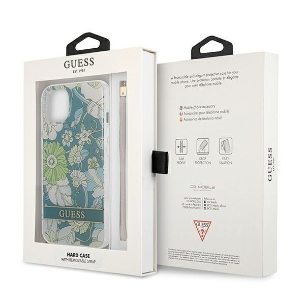 Guess iPhone 13 Mini Skal Flower Strap - Grön