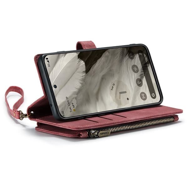 CASEME C30 Plånboksfodral till Google Pixel 8 med rem, röd Konstläder