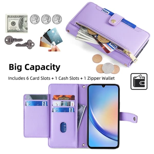 Galaxy A34 5G Konstläder Plånboksfodral Scratch-Proof - Lila Lila