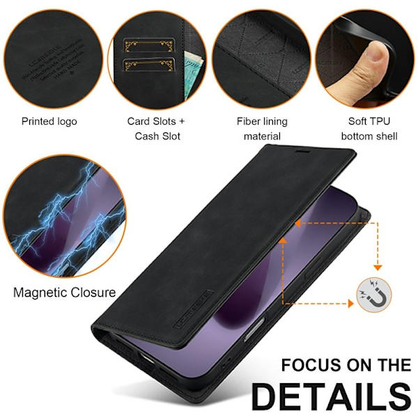 LC.IMEEKE iPhone 17 Pro Plånboksfodral Konstläder- Svart