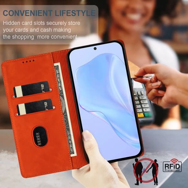 Plånboksfodral för Samsung Galaxy S26 Plus Konstläder RFID - Orange