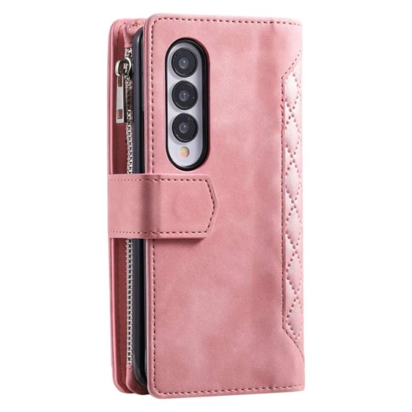 Galaxy Z Fold 4 Wallet Case Rhombus Grid - vaaleanpunainen