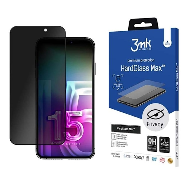 3MK iPhone 15 Pro Max Härdat Glas Skärmskydd Max Privacy Svart