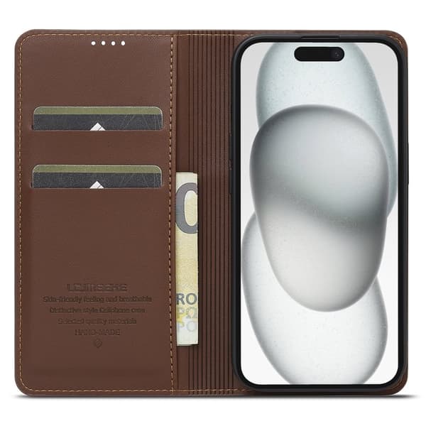 LC.IMEEKE L1 Series iPhone 15 Plus Plånboksfodral Konstläder - Brun