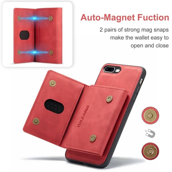 DG.MING M2 Series Plånboksfodral Konstläder med Ställ för iPhone 7/8 PlusRöd