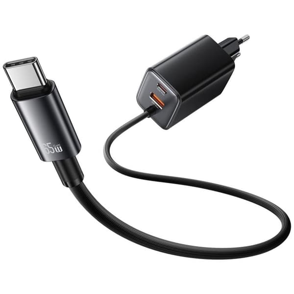USAMS Snabbladdare 65W 2xUSB-C 1xUSB-A GaN JC - Svart Svart