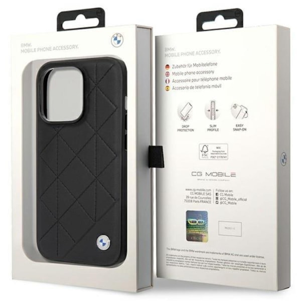BMW iPhone 14 Pro Mobilskal Läder Quilted- Svart Svart