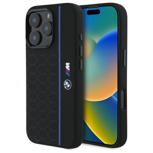 BMW Mobilskal till iPhone 16 Pro Max MagSafe Silikon Hexagon Blå Line Black