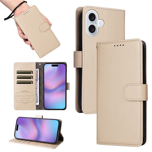 iPhone 17 Plånboksfodral RFID Blocking med Handledsrem - Vit Beige