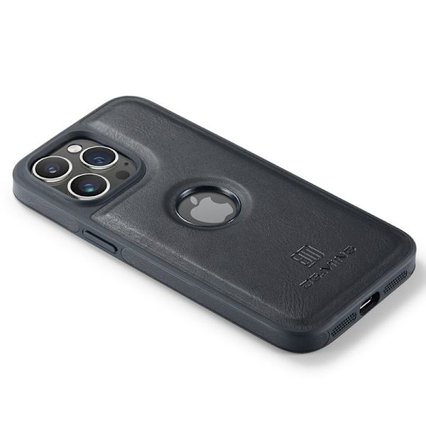 DG.MING Mobilskal till iPhone 15 Pro Max Logo View PU Läder Svart