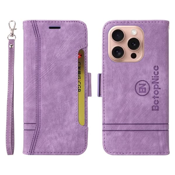 BETOPNICE 001 iPhone 16 Pro Plånboksfodral Konstläder - Lila