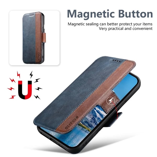 SUTENI iPhone 16 Pro Max Plånboksfodral Magsafe Konstläder - Blå Blå