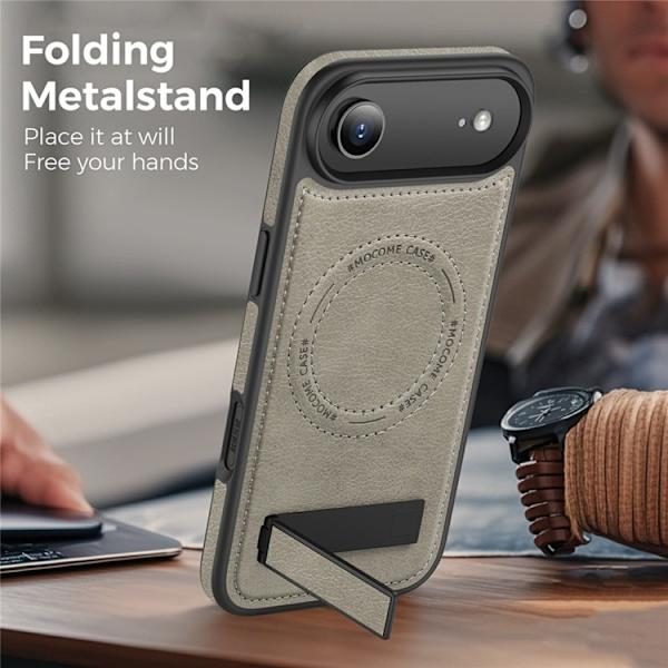 Mobilskal till iPhone Air MagSafe Kickstand Läder - Grå Grå
