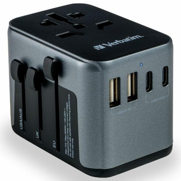 Verbatim Rejselader 30W PD 2xUSB-C 2xUSB-A EU/UK/USA - Sort Svart