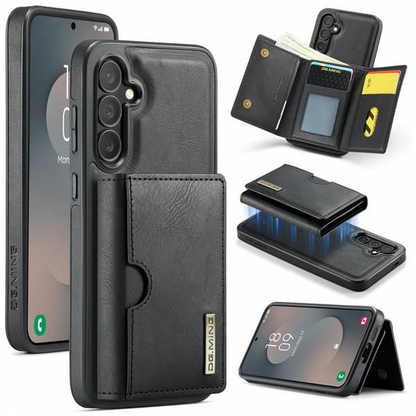 DG.MING M6 Series Konstläder Plånboksfodral för Samsung Galaxy S25 FE - Svart