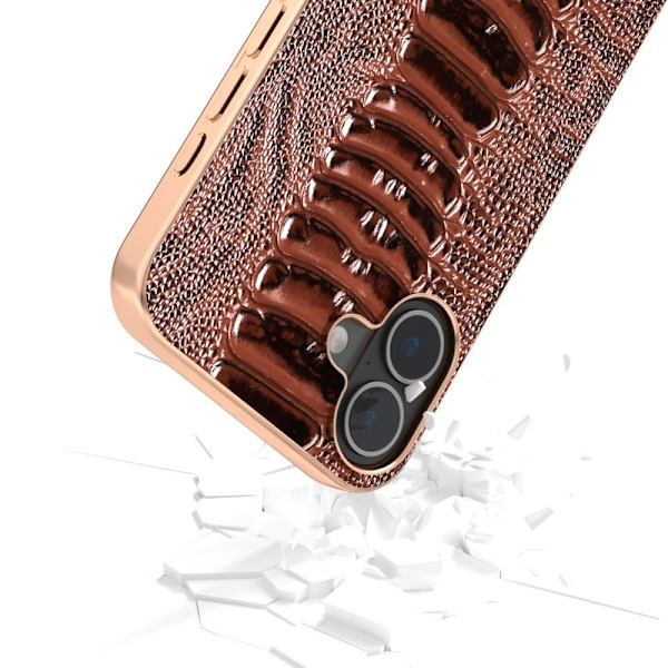 ABEEL Mobilskal till iPhone 16 Plus Electroplaterad Äkta Läder - Brun