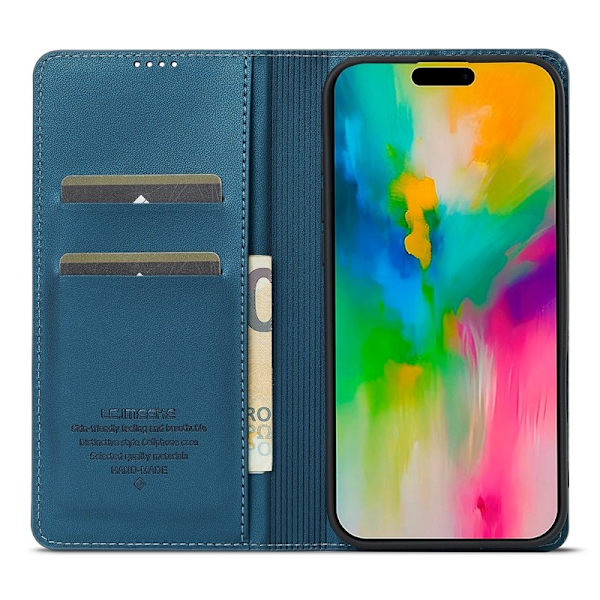 LC.IMEEKE L1 Series iPhone 16 Plus Plånboksfodral Konstläder - Blå