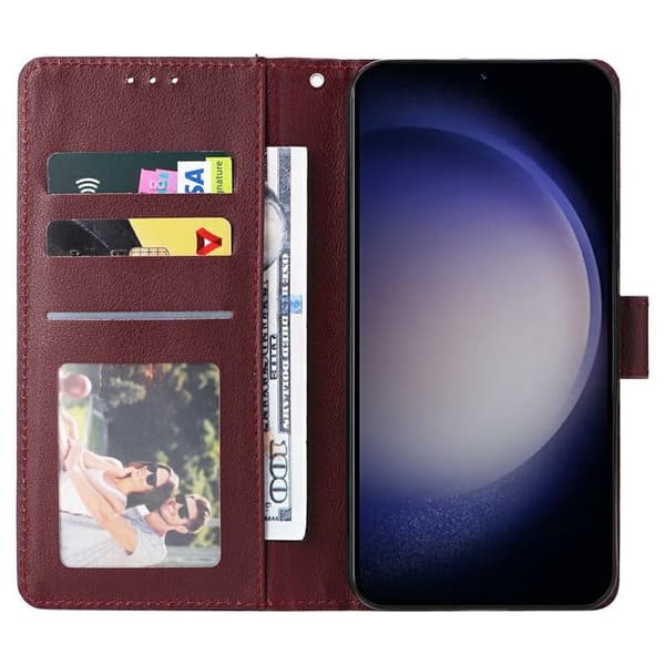 Samsung Galaxy S26 / S26 Pro Plånboksfodral Ställ Konstläder - Vinröd