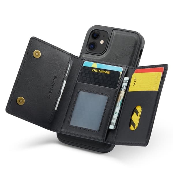 DG.MING M5 Plånboksfodral iPhone 11 med kortfack och dragkedja - Svart