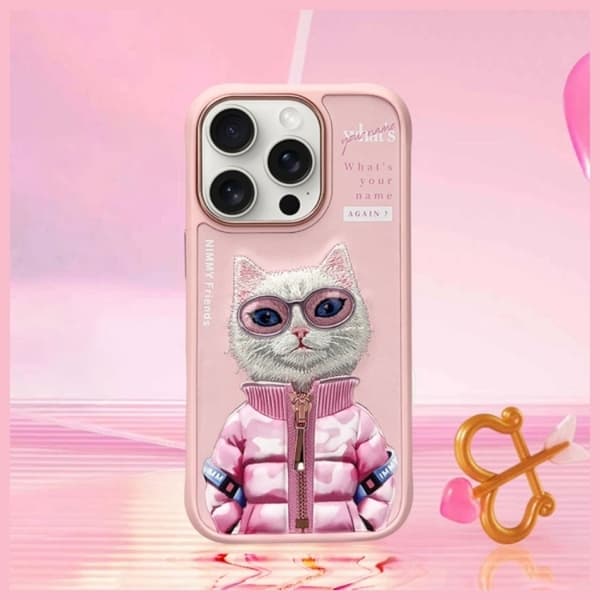Nimmy Mobilskal till iPhone 16 Pro Cool & Cute 2.0 Cat - Rosa Rosa