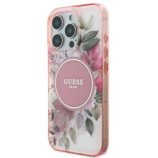 Guess Mobilskal till iPhone 16 Pro Max MagSafe IML Flower & Tonal Circle Rosa