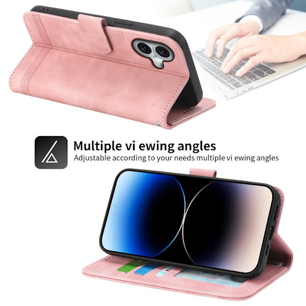 DIERFENG DF-03 Plånboksfodral för iPhone 16 - Konstläder - Rosa