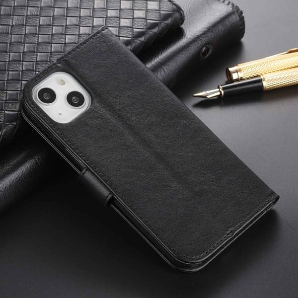 AZNS iPhone 14 Plus Plånboksfodral i Konstläder - Svart - Stöttålig Flip Wallet
