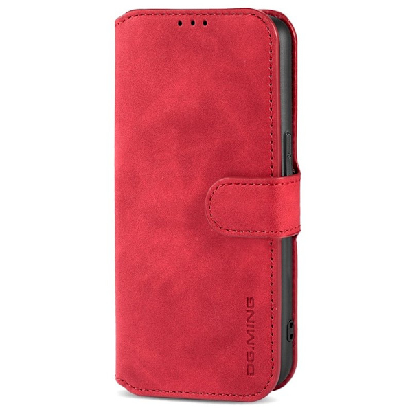 DG.MING iPhone 14 Plus Plånboksfodral Retro Stil Röd Konstläder