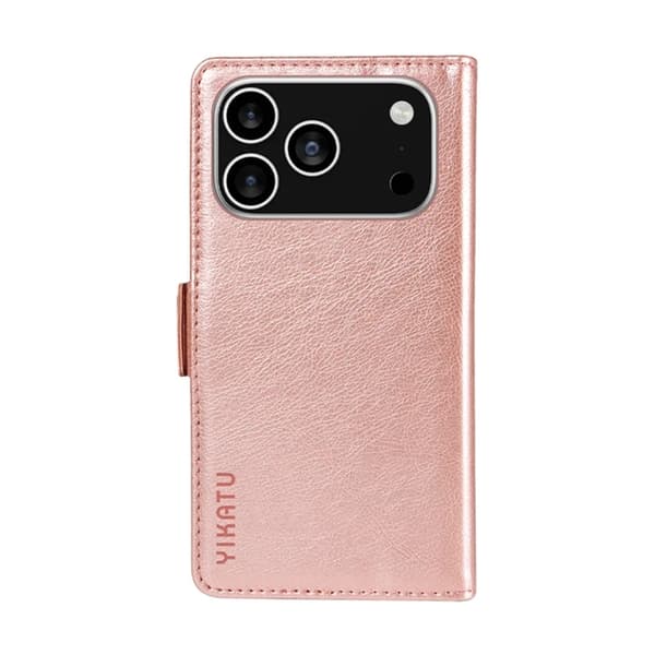 YIKATU iPhone 17 Pro Konstläder Plånboksfodral Litchi Texture - Roséguld Roséguld