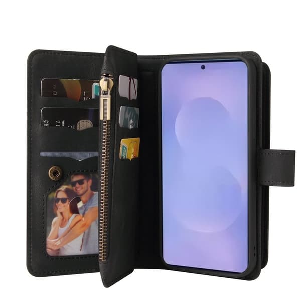 Samsung Galaxy S26 Plus Plånboksfodral Konstläder 15 Kortplatser - Svart