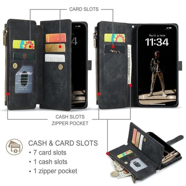 CASEME iPhone 17 Case Plånboksfodral Konstläder Svart