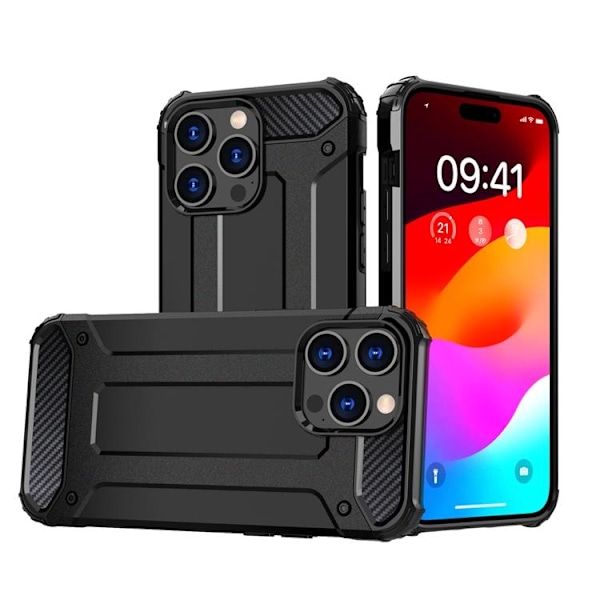 iPhone 15 Pro Mobilskal Hybrid Armor - Svart Svart