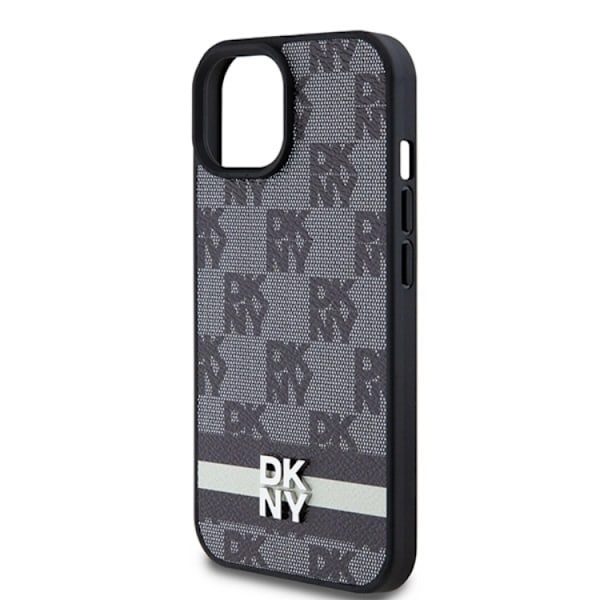 DKNY iPhone 15/14/13 Mobilskal Läder Checkered Mono Pattern Svart