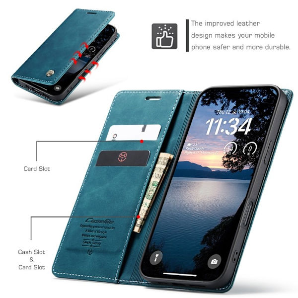 CASEME 013 iPhone 17 Pro Max Case Plånboksfodral Konstläder Blå