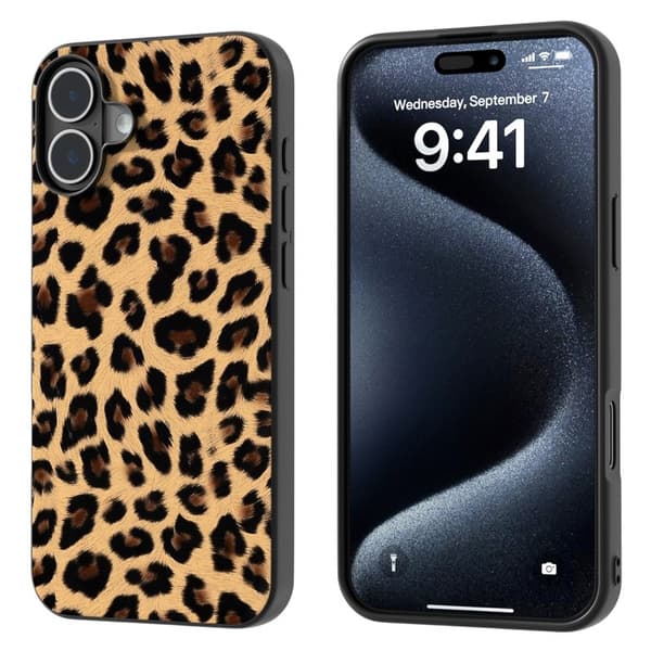 ABEEL Mobilskal till iPhone 16 PU Läder Leopard Champagne Guld