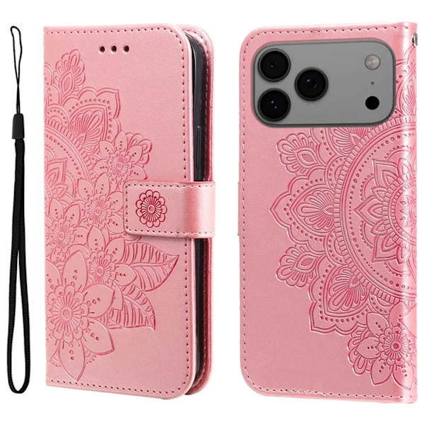 iPhone 17 Pro Max Konstläder Plånboksfodral Floral Pattern - Rosa Rosa