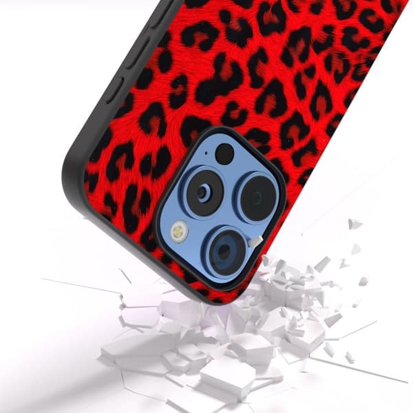 ABEEL Mobilskal till iPhone 16 Pro PU+TPU Leopardmönster Röd