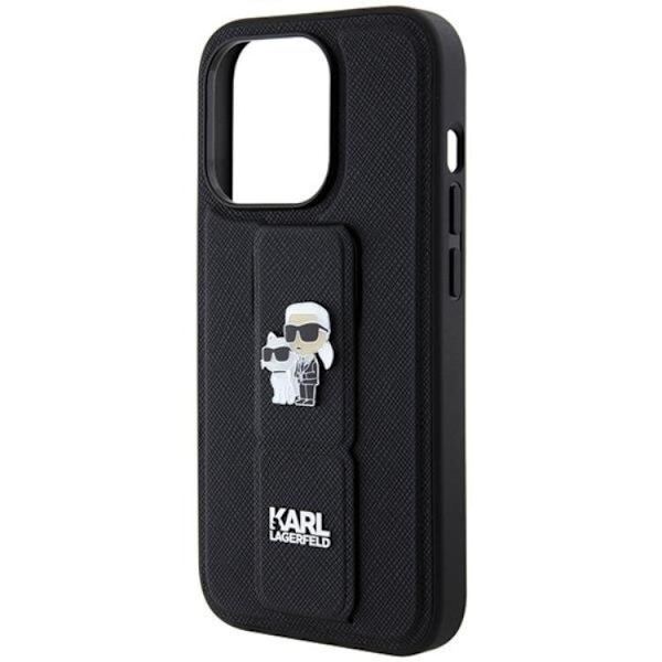 KARL LAGERFELD iPhone 13 Pro/13 Mobilskal Gripstand Saffiano Pins Svart