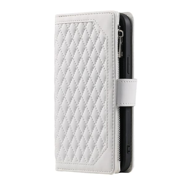 Samsung Galaxy S26 Plånboksfodral Rhombus Stitching Line Konstläder - Vit